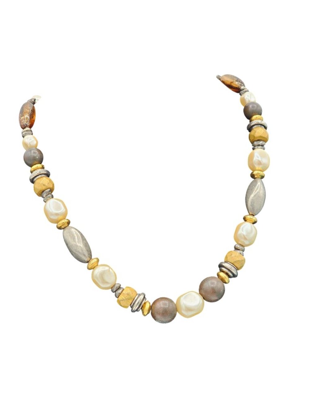 (41) Liz Claiborne Shades of Brown Beaded Necklace Vintage 90s